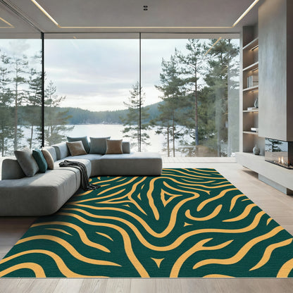 Deep Teal Yellow Abstract Swirl Rug