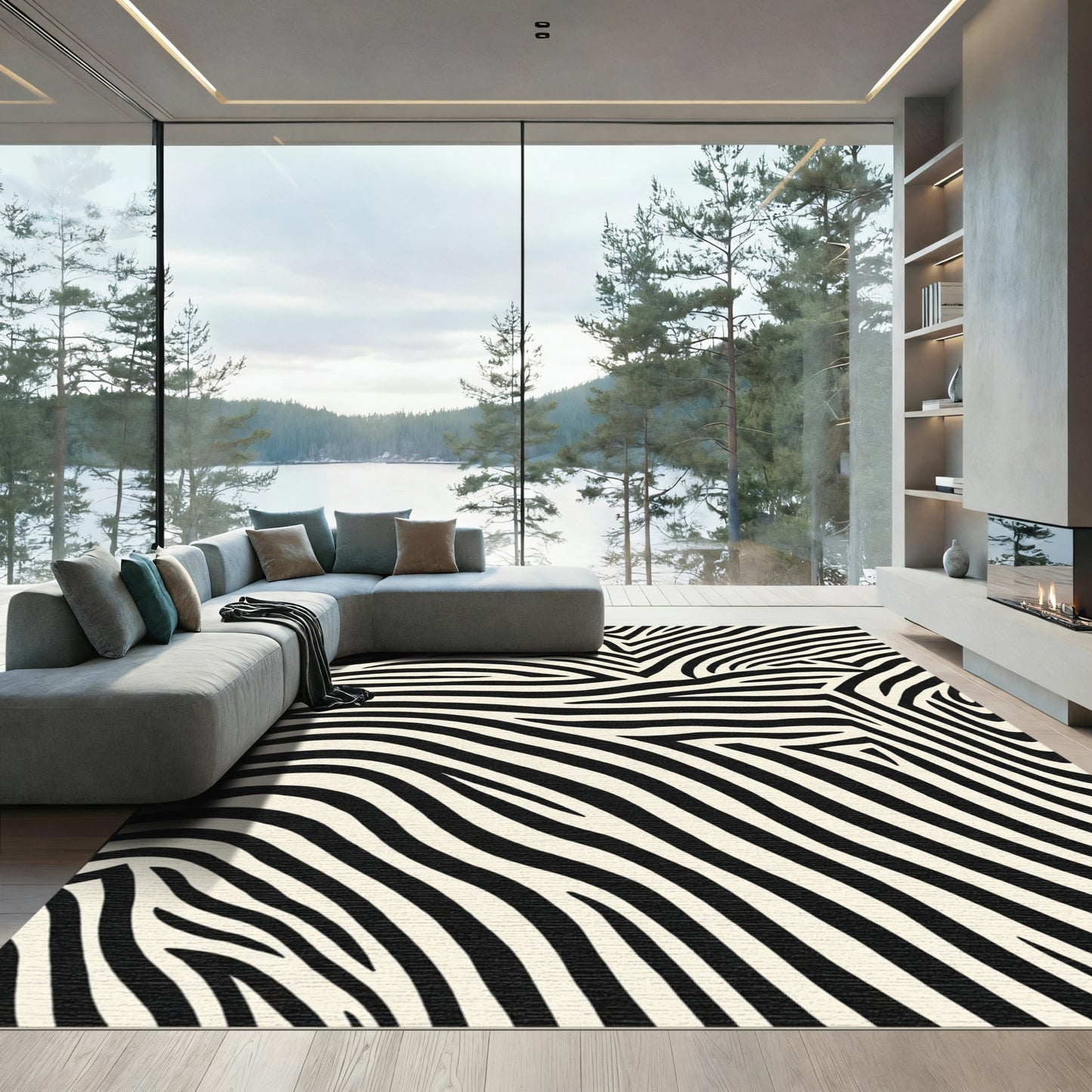 Striking Monochrome Animal Lines Rug