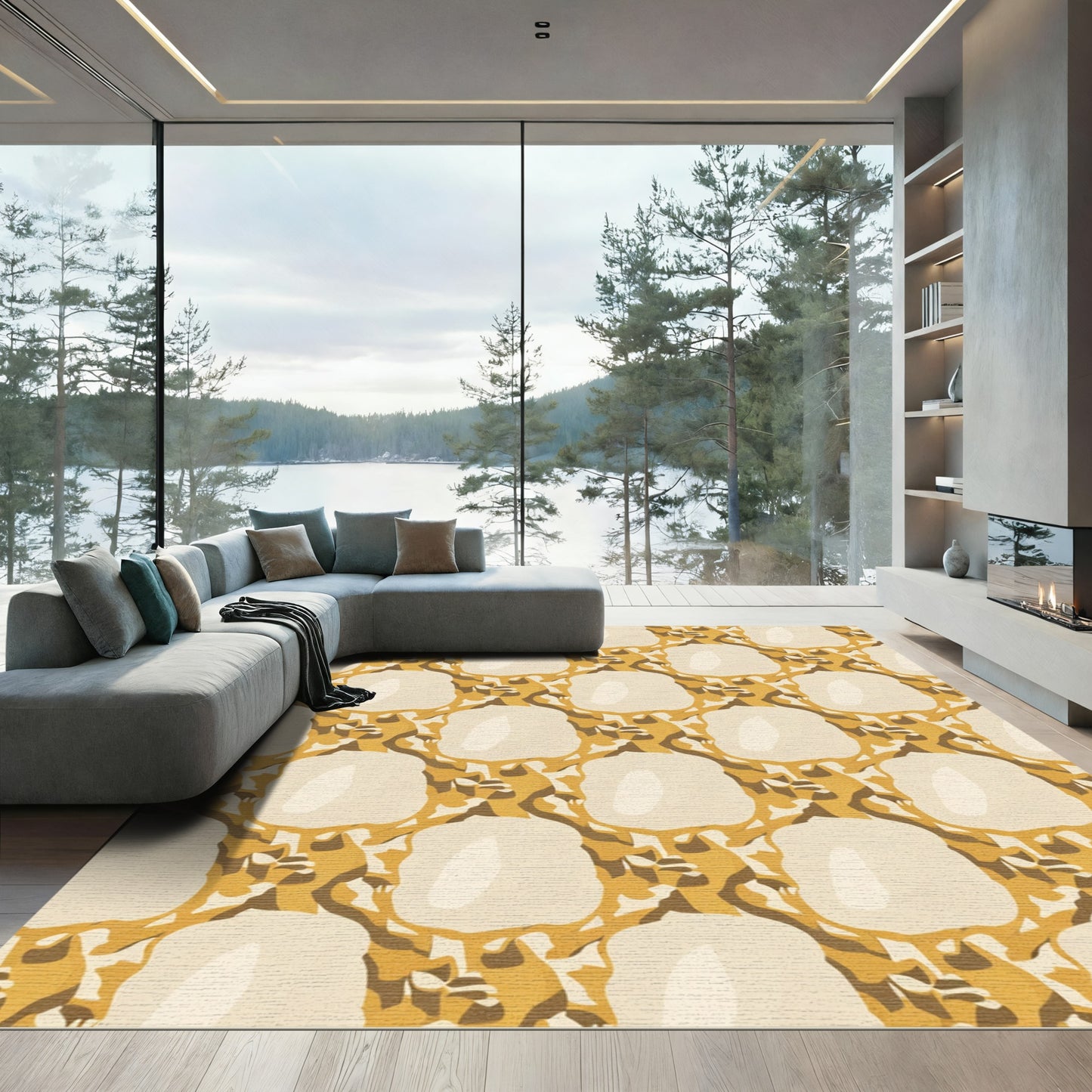 Golden Ochre Organic Grid Rug