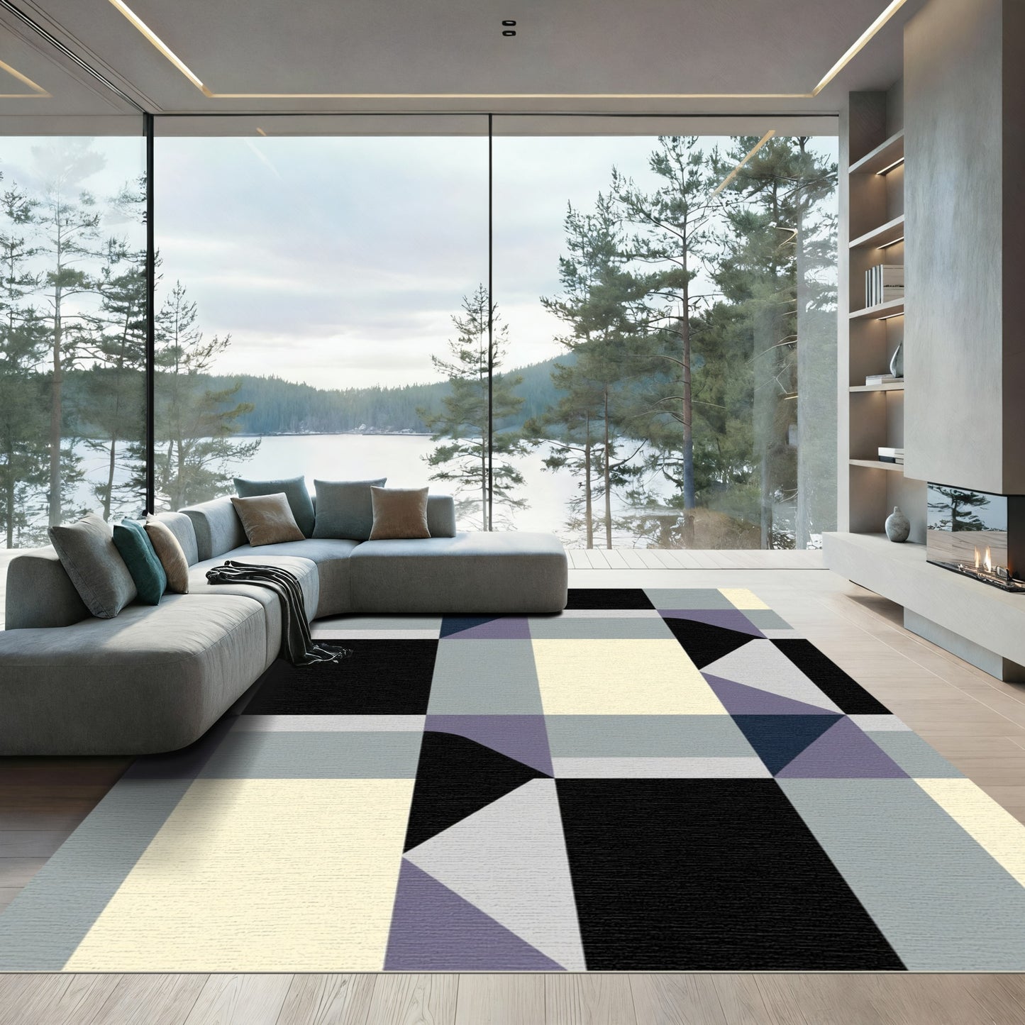 Modern Abstract Geometric Squares Rug