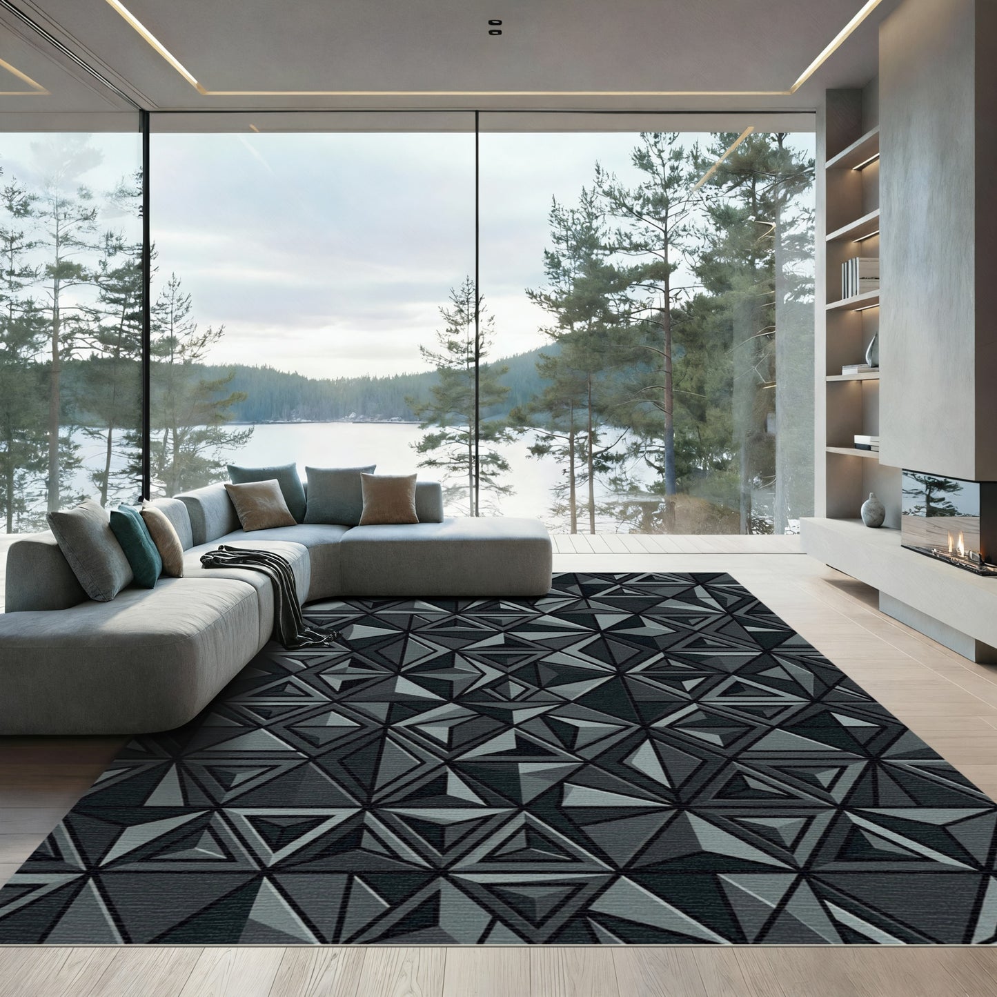 Geometrical Gray Faceted Composition Rug