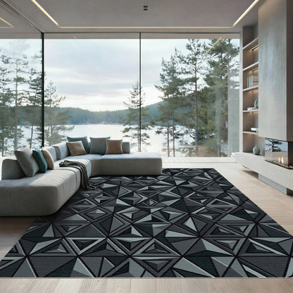 Geometrical Gray Faceted Composition Rug