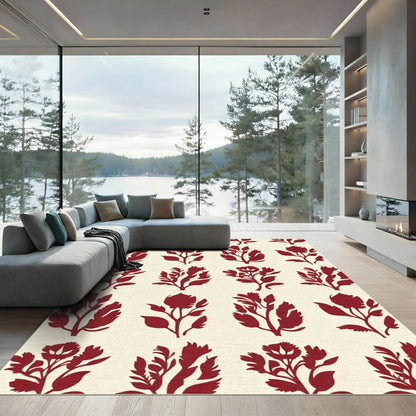Deep Red Floral Branch Repeat Rug