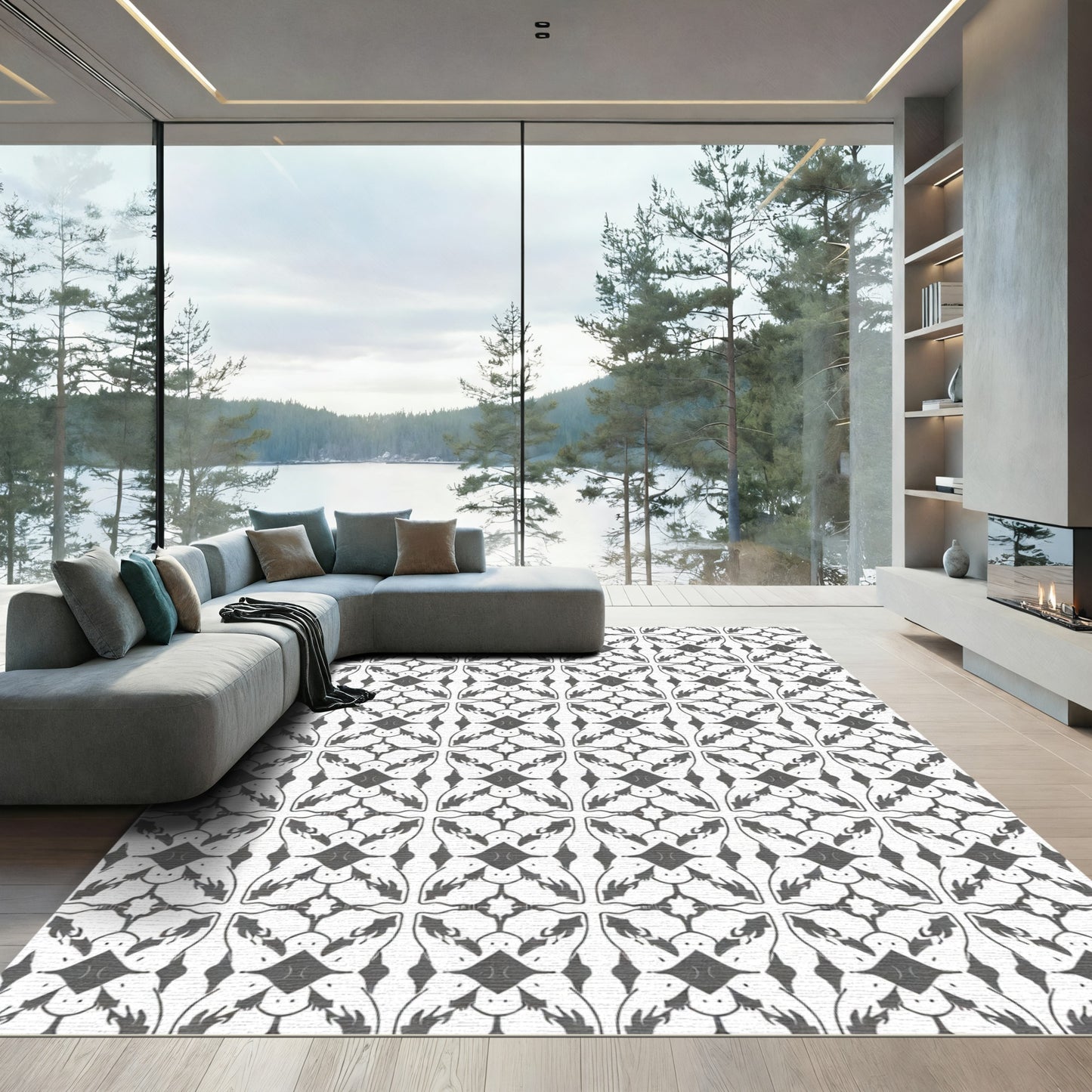 Gray Floral Diamond Interlocking Medallion Rug