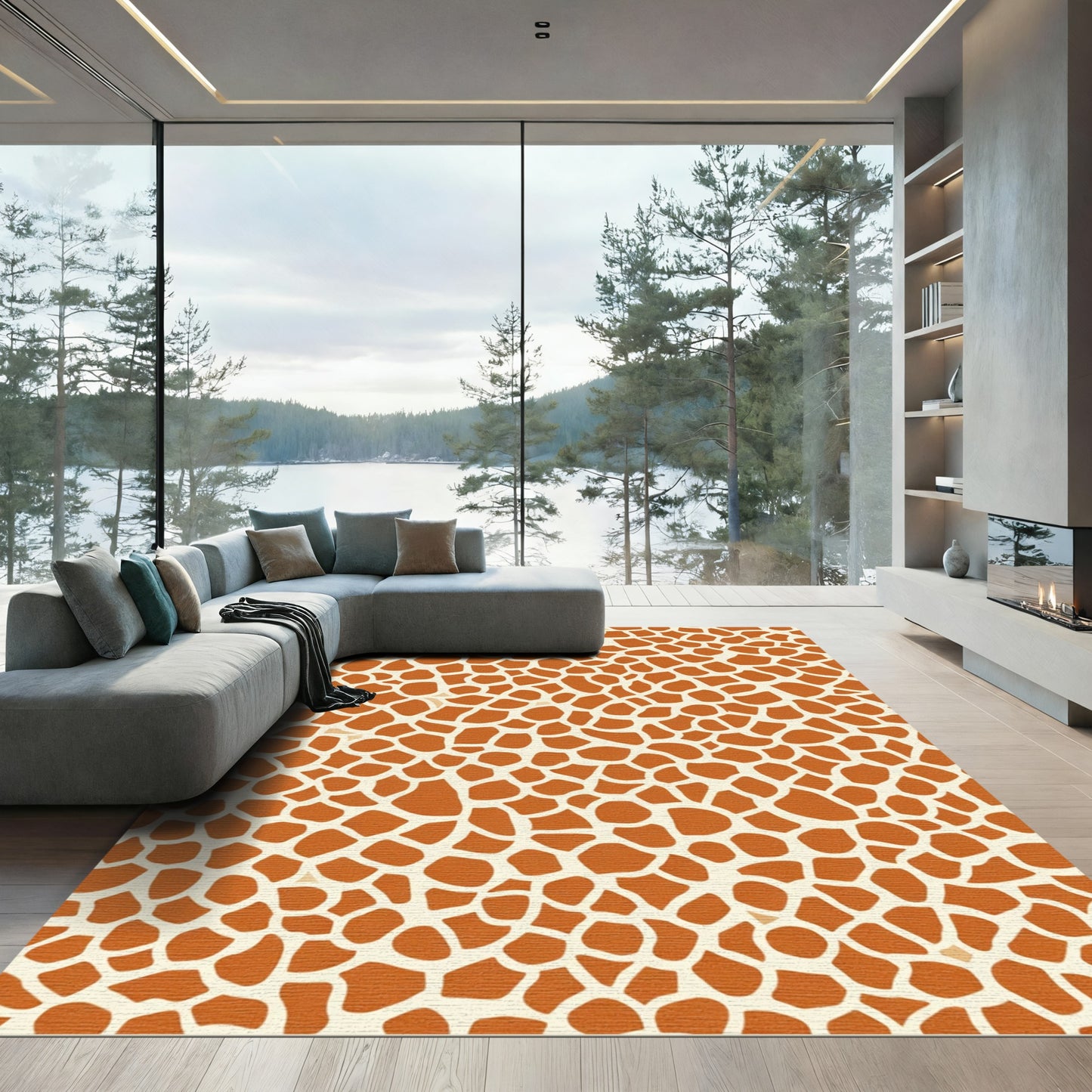 Orange Cream Animal Print Irregular Patches Rug