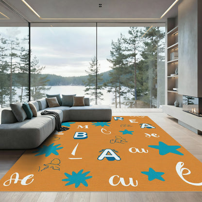 Playful Teal Star Alphabet Collage Rug