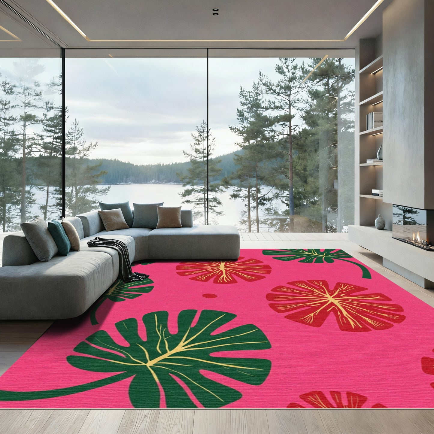 Vibrant Tropical Monstera Floral Fusion Rug