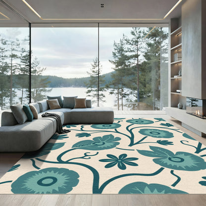 Teal Floral Vine Lattice Rug