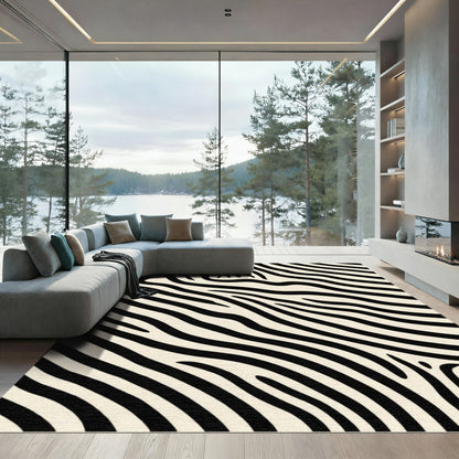 Cream Black Wavy Animal Print Rug
