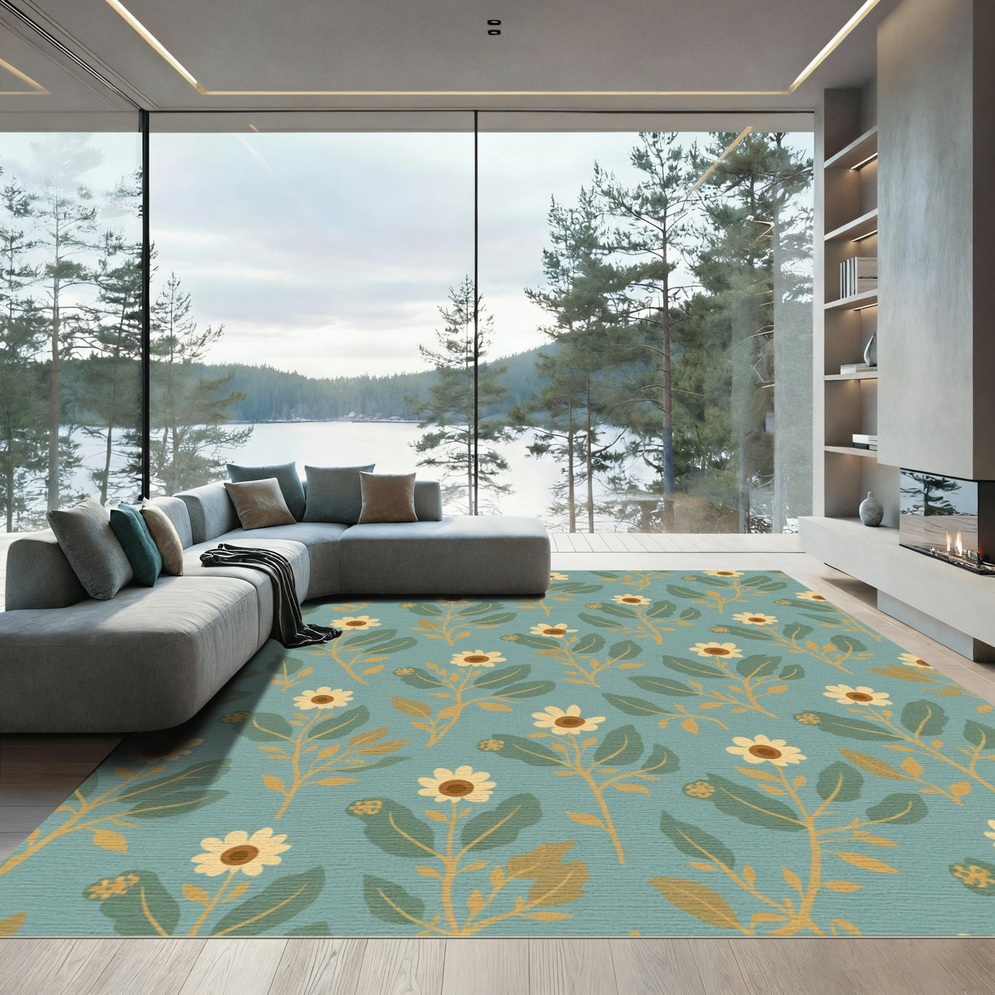 Blue Daisy Botanical Garden Rug