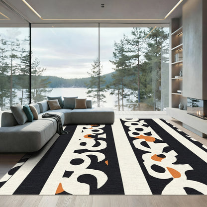 Abstract Black Cream Orange Organic Stripes Rug