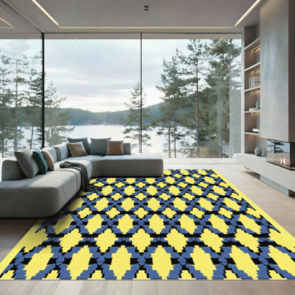 Bold Yellow Blue Diamond Geometric Rug