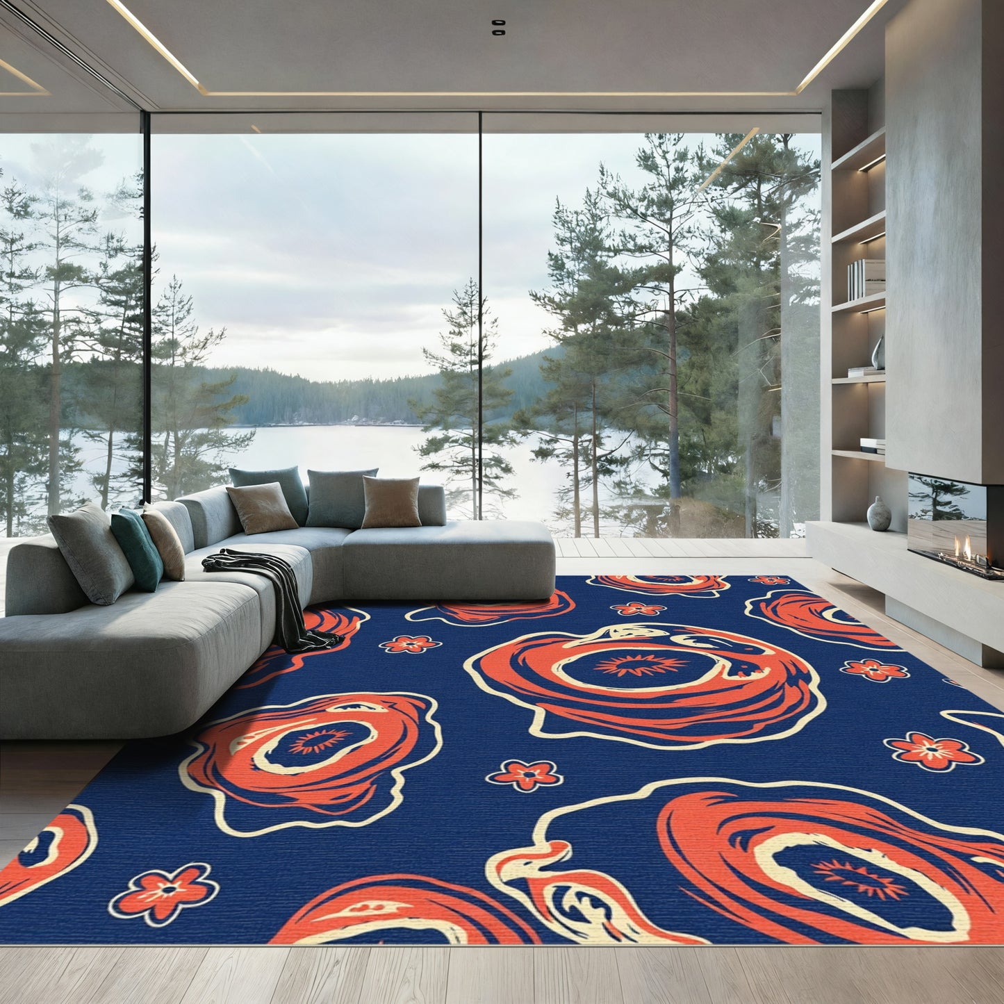 Coral Abstract Organic Forms Rug