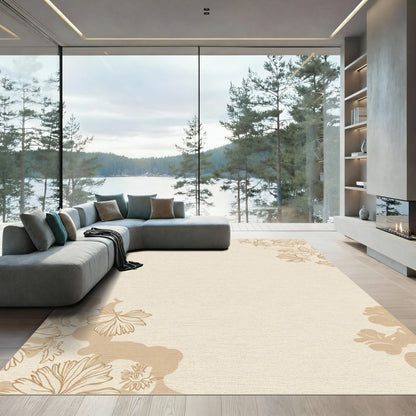 Cream Floral Edge Line Art Rug