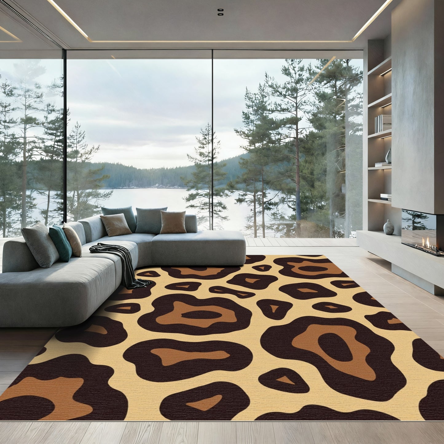 Bold Black Brown Animal Spots Rug