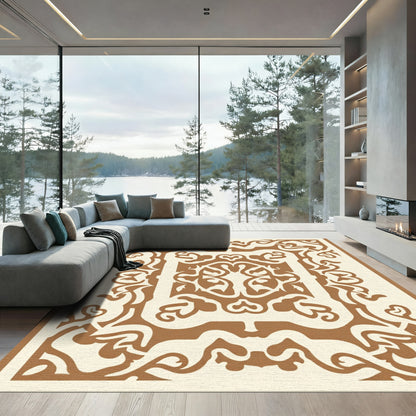 Brown Cream Ornate Scroll Medallion Rug