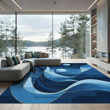 Deep Blue Mosaic Celestial Waves Rug