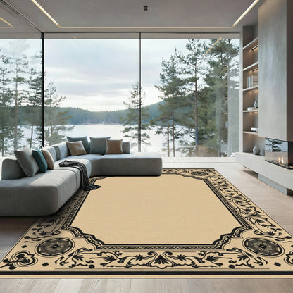 Black Floral Scroll Medallion Frame Rug