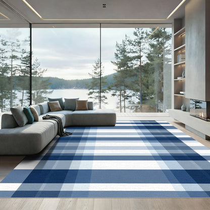 Classic Navy Blue Tartan Check Rug