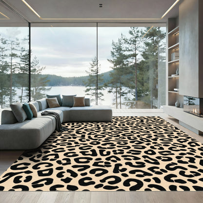 Black Leopard Spots Cream Rug