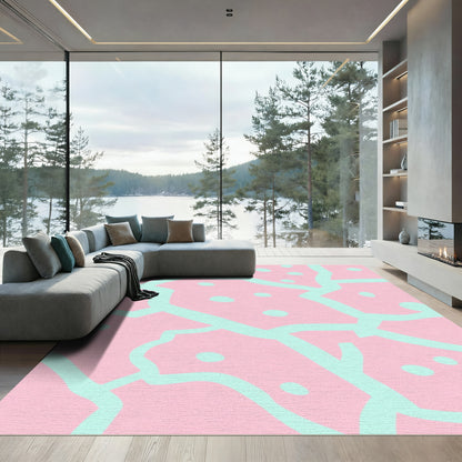 Pink Aqua Organic Dot Cluster Rug