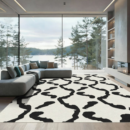 Abstract Black Organic Swirl Rug