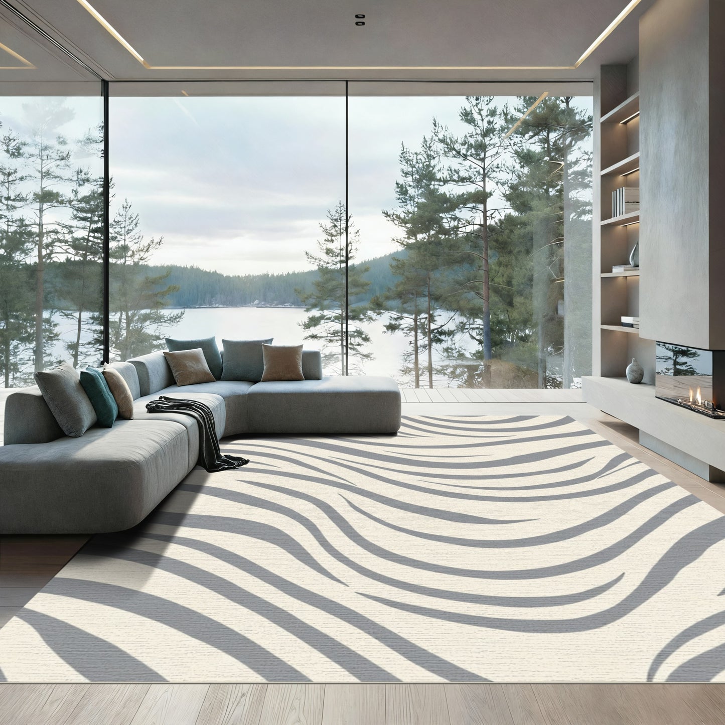 Cream Gray Abstract Swirl Rug