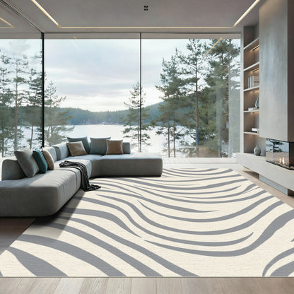 Cream Gray Abstract Swirl Rug