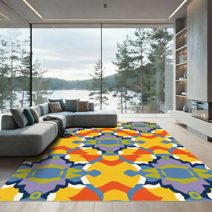 Vibrant Yellow Purple Abstract Symmetry Rug