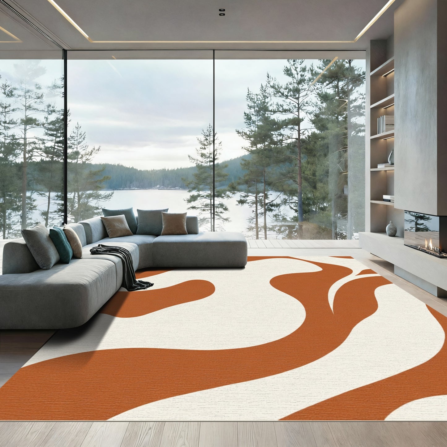 Terracotta Cream Organic Swirl Rug