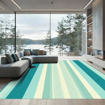 Teal Aqua Cream Vertical Stripes Rug
