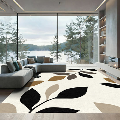 Botanical Leaf Arrangement Neutral Tones Rug