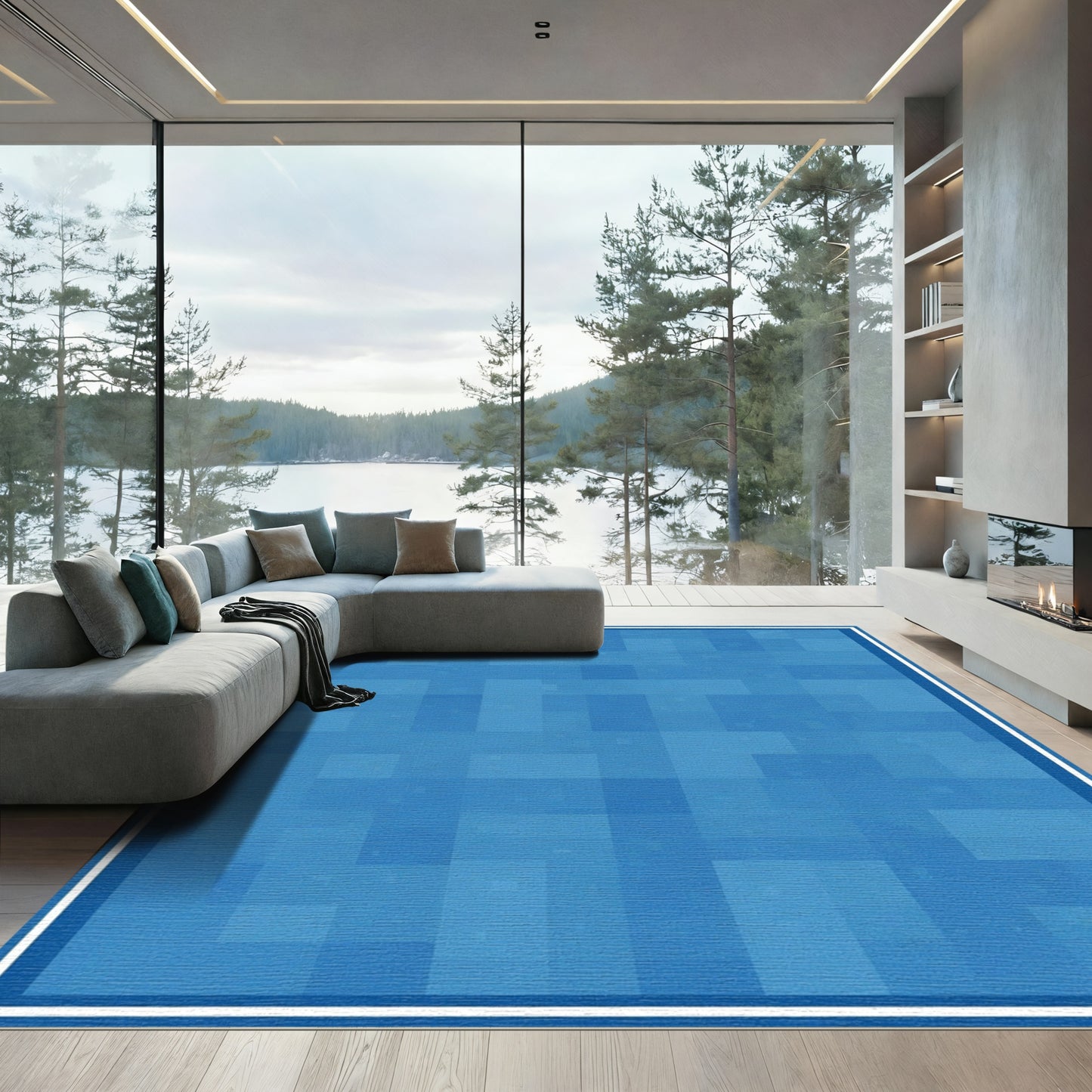 Blue Tonal Pixelated Squares Rug