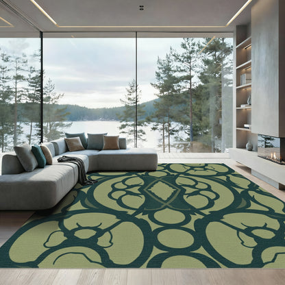Dark Teal Arch Floral Medallion Rug