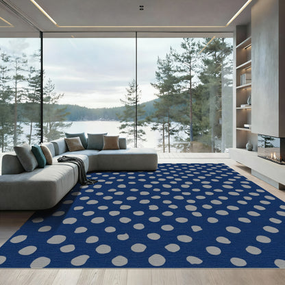 Navy Gray Scattered Dot Rug