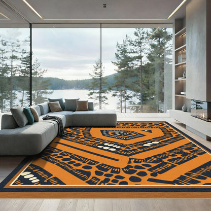 Orange and Navy Abstract Geometric Layout Rug