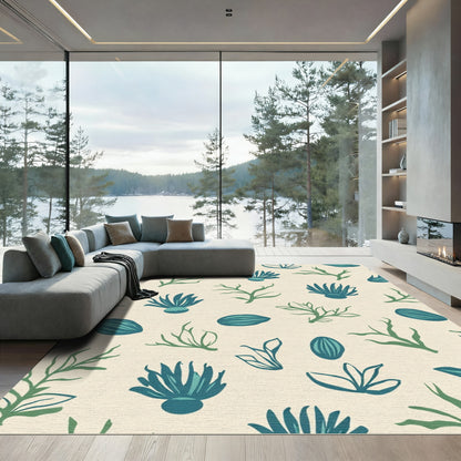 Teal Blue Underwater Plant Life Rug