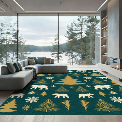 White Bears Gold Pine Trees Rug