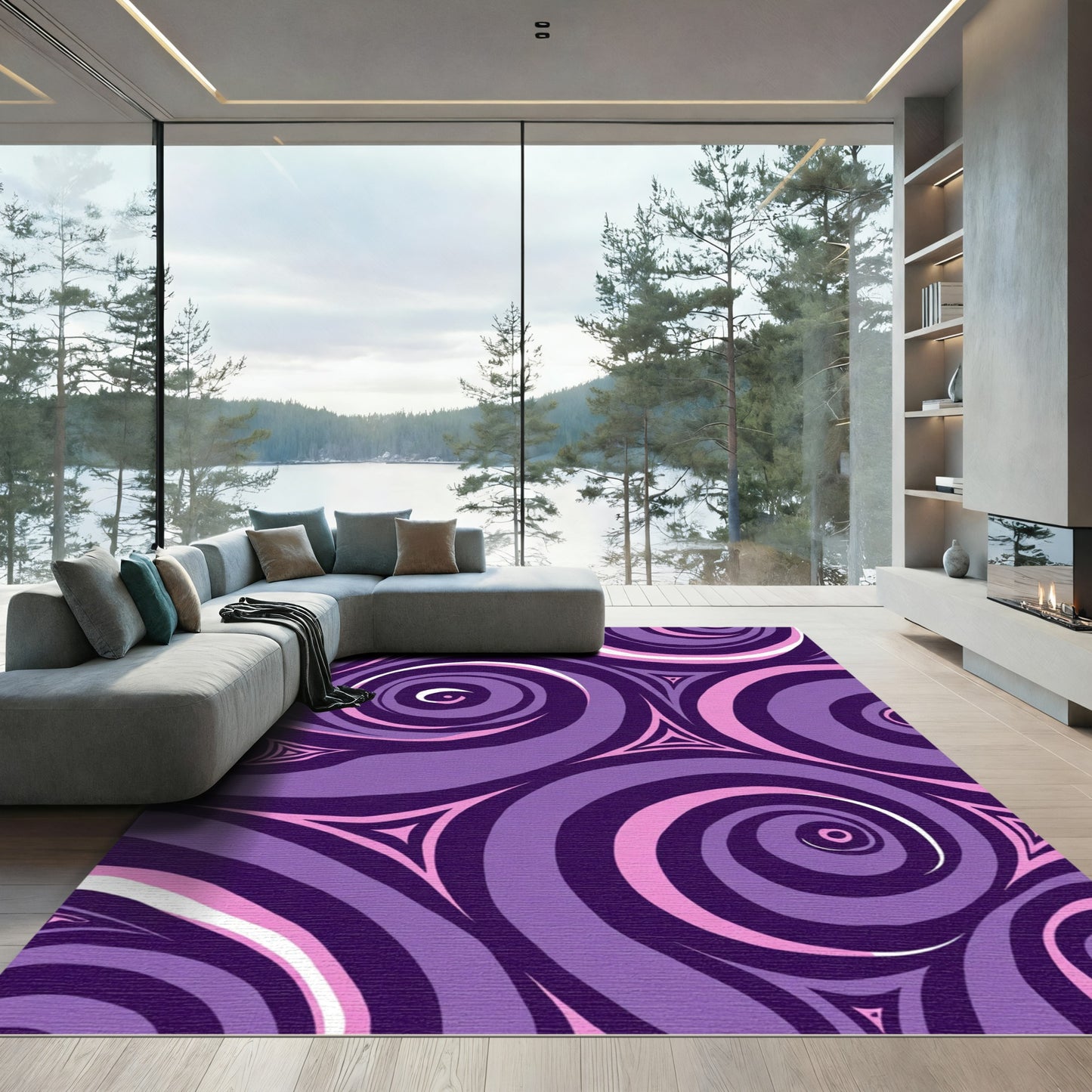 Purple Pink Swirl Psychedelic Layout Rug
