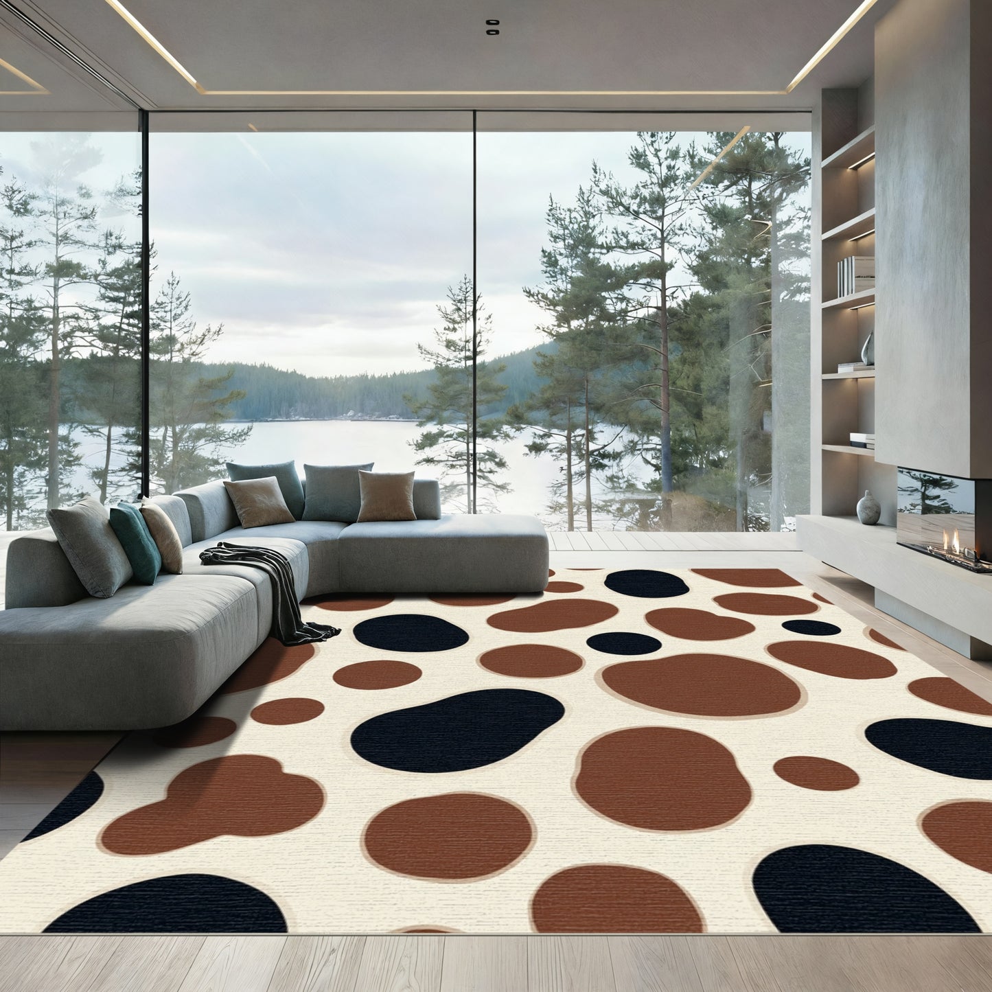 Brown Black Spotted Organic Cells Rug