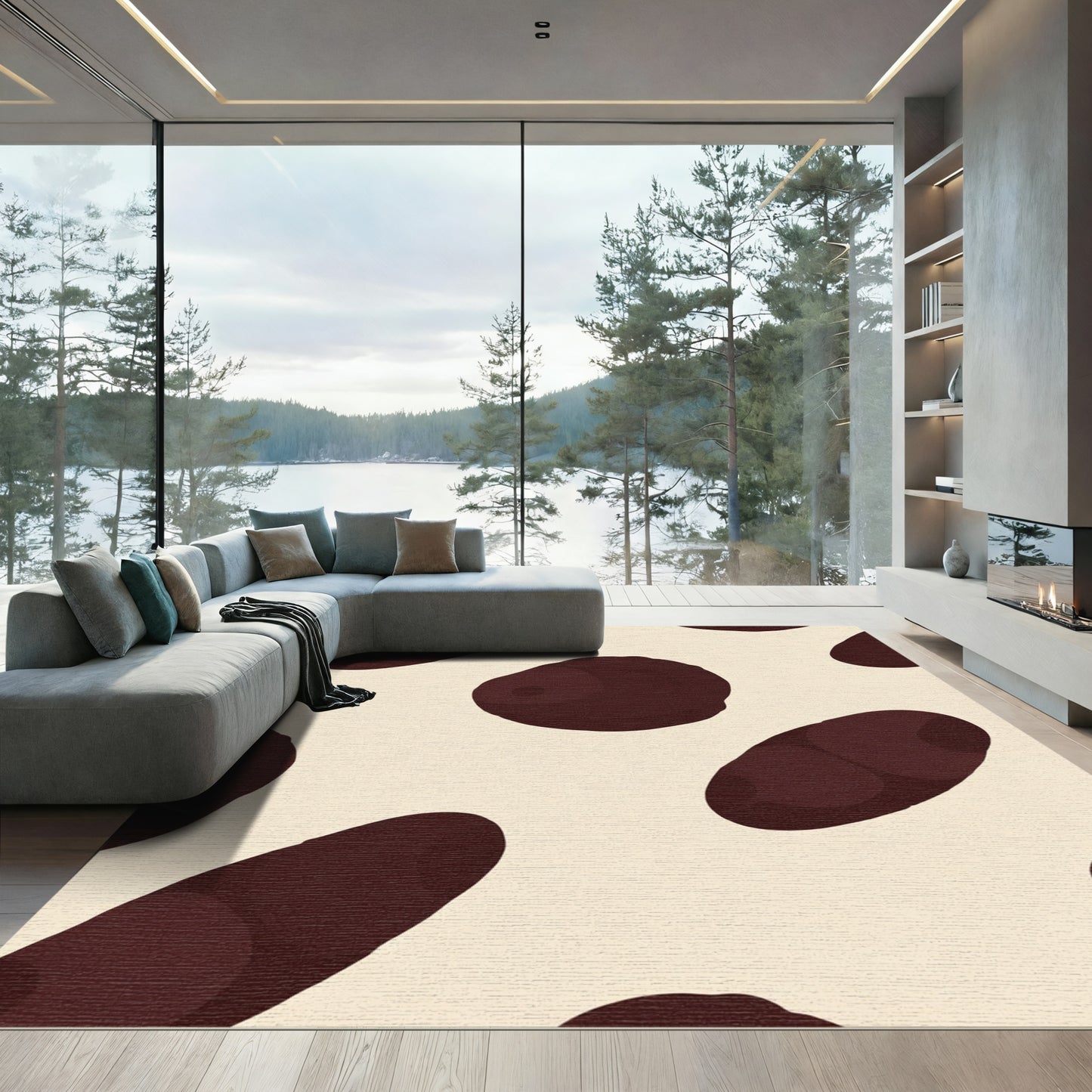 Dark Brown Spots Cream Field Rug