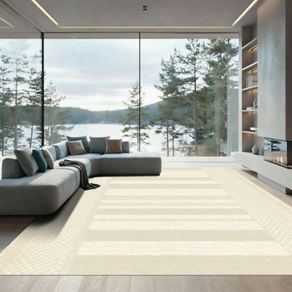 Subtle Beige Striped Geometric Accent Rug