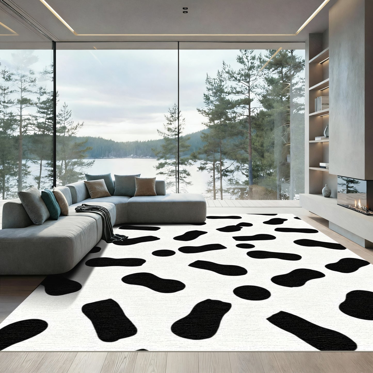 Black White Irregular Spots Rug