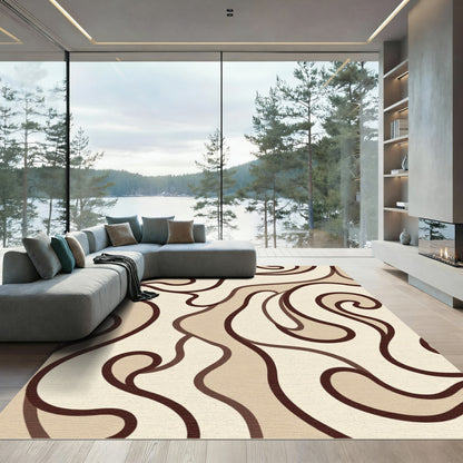 Brown and Beige Swirl Abstract Rug