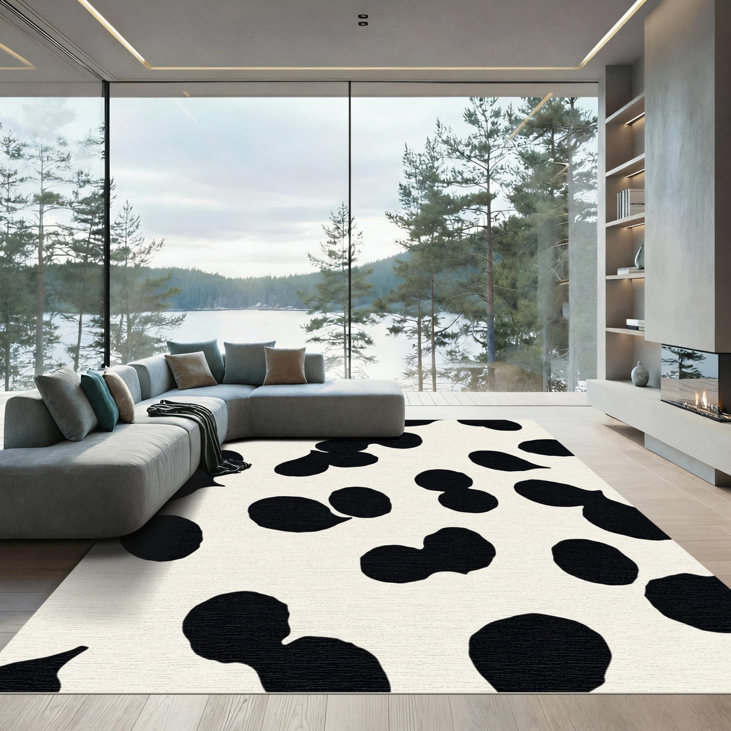 Cream Black Spot Abstract Rug