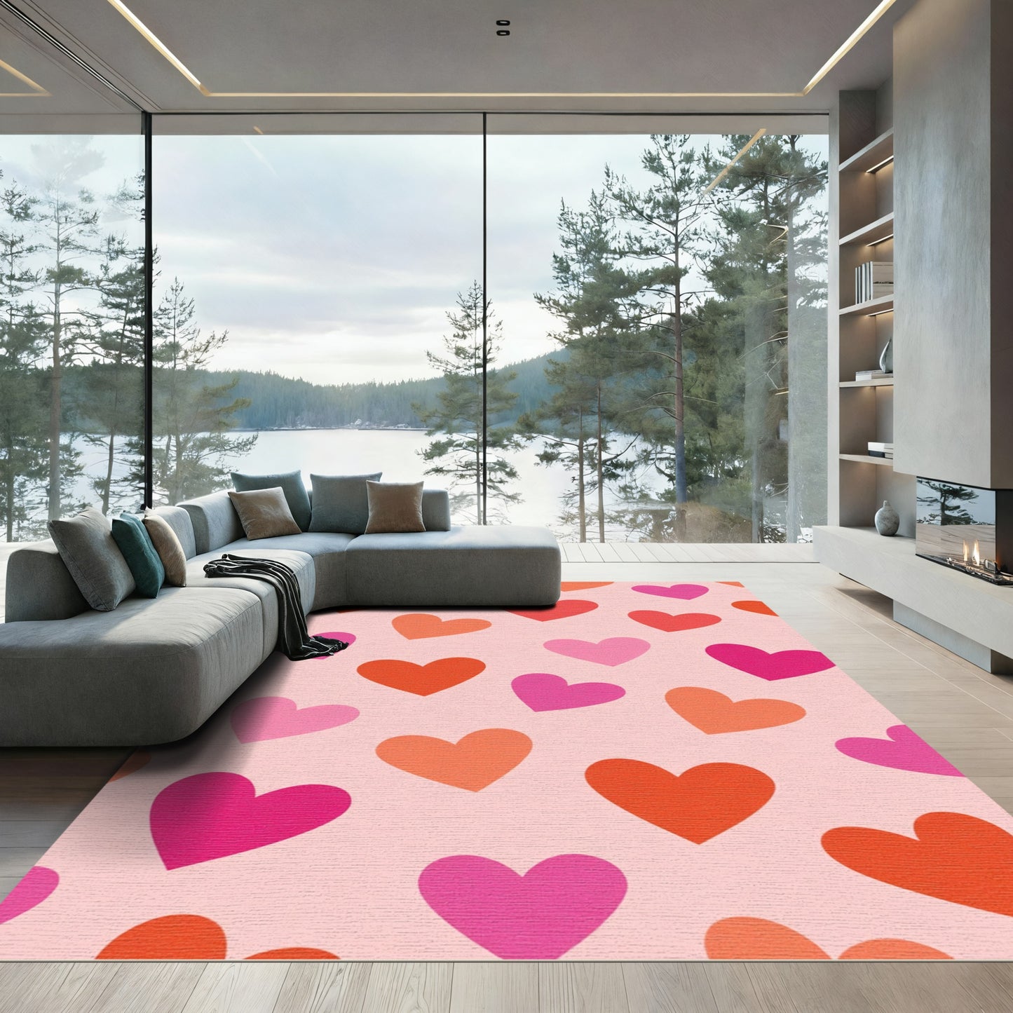 Pink Heart Gradient Scatter Rug