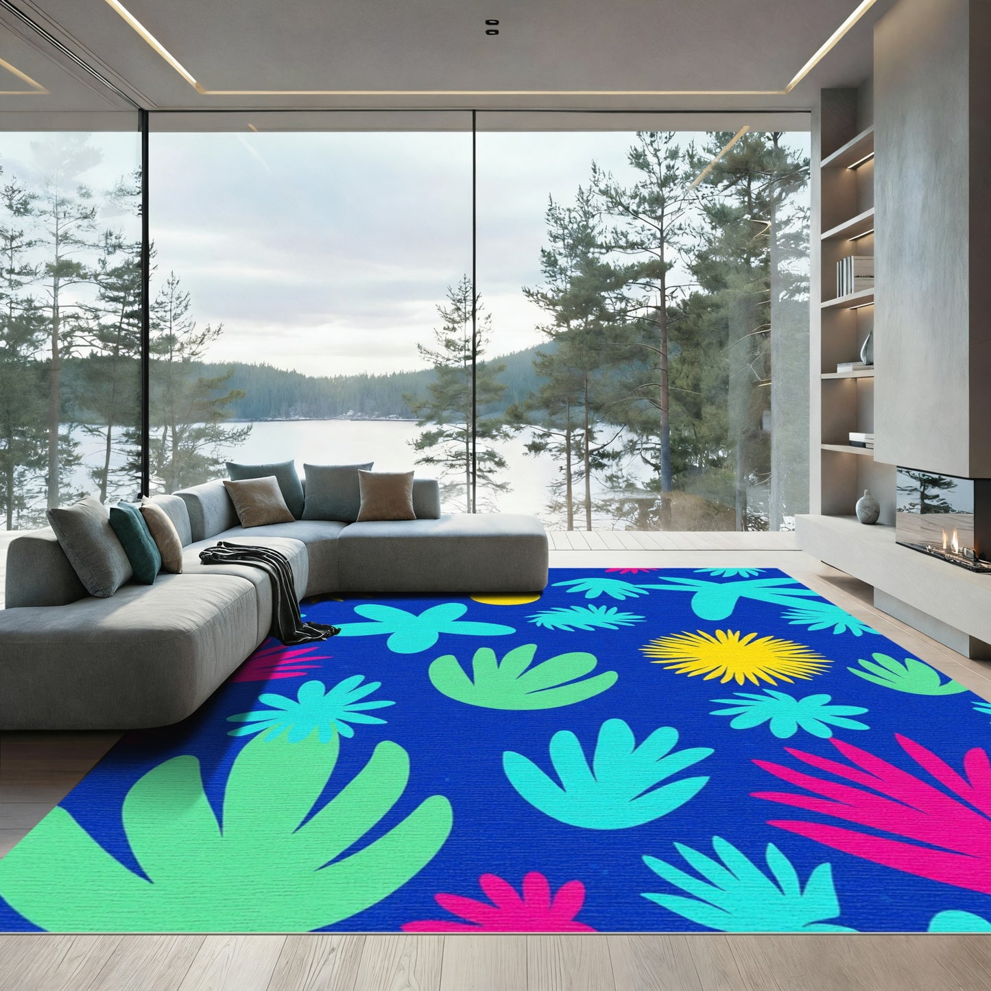 Vibrant Abstract Tropical Flower Medley Rug