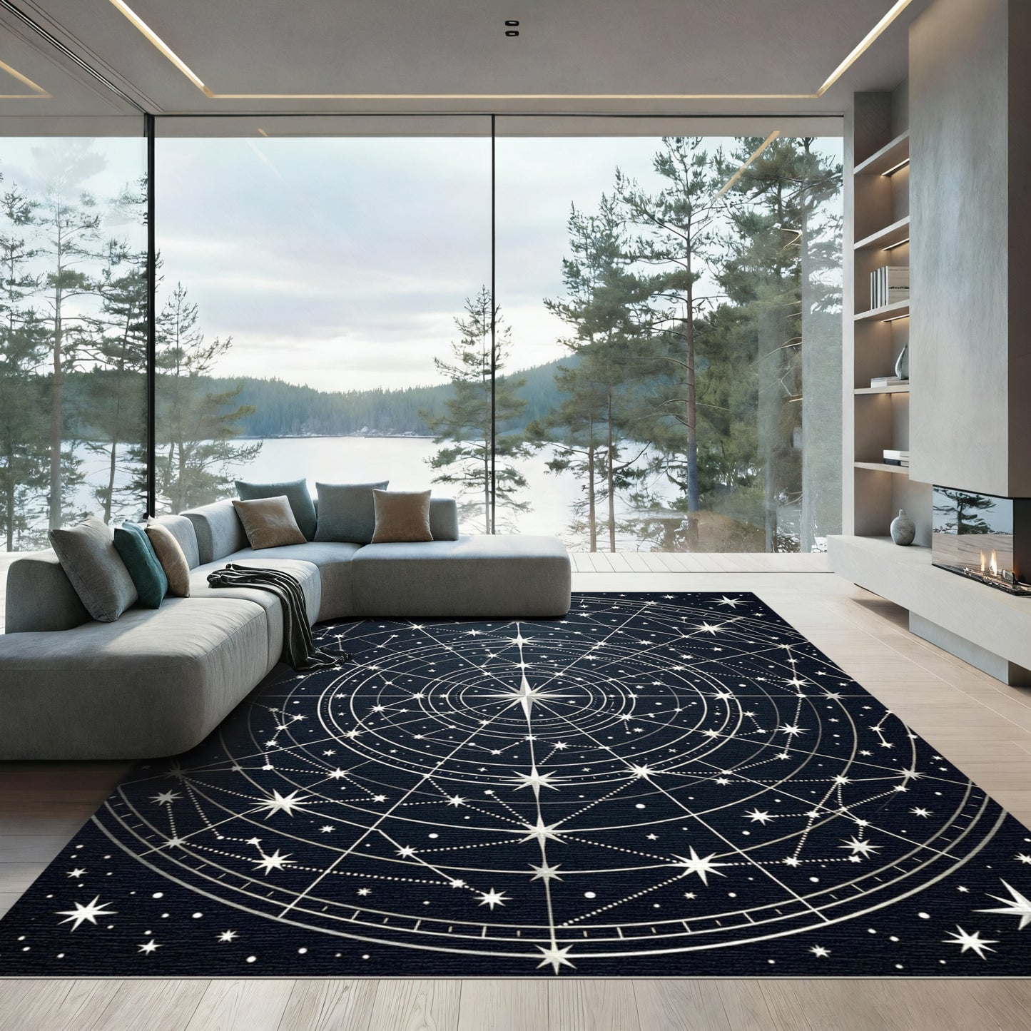 Dark Celestial Star Compass Rug