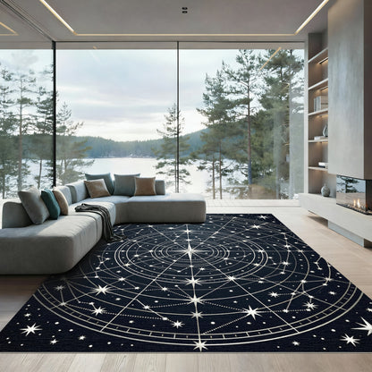 Dark Celestial Star Compass Rug