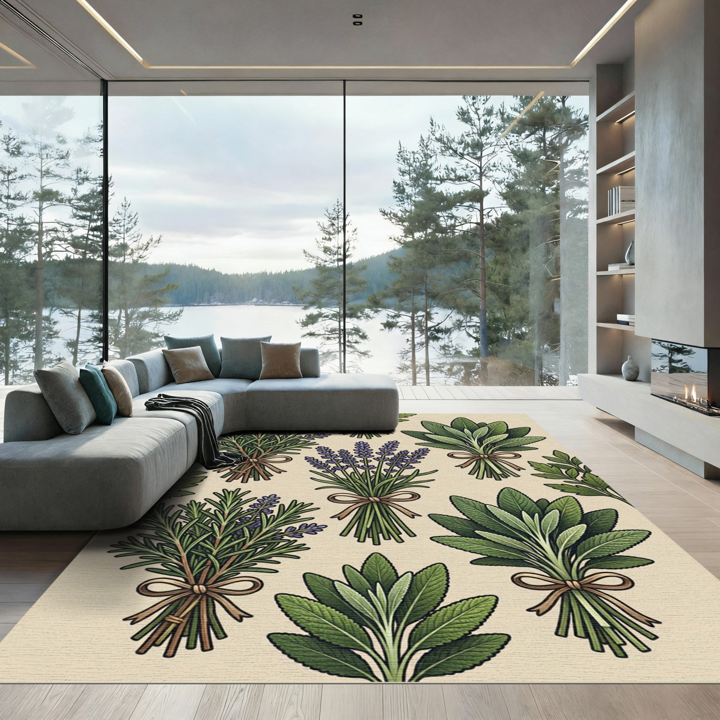 Herbal Bouquets Green Lavender Rosemary Sage Rug